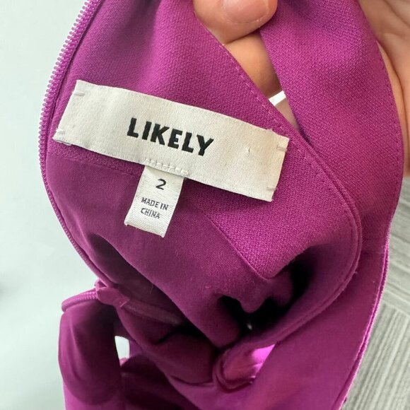 Likely Carolyn Dress purple Halter Neck Sleeveless Sheath Knee Length Zip Close - Picture 7 of 8
